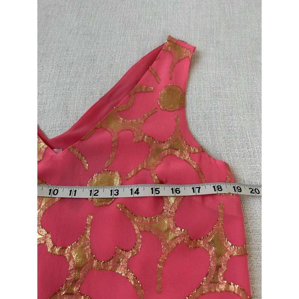 Lilly Pulitzer Tank Top Pink 100% Silk Gold Metallic Flower Pattern Boxy Size M - Picture 4 of 9